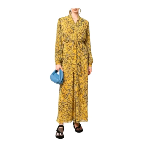 DVF Carter Yellow Snakeskin Belted Maxi Dress Medium - Picture 3 of 14